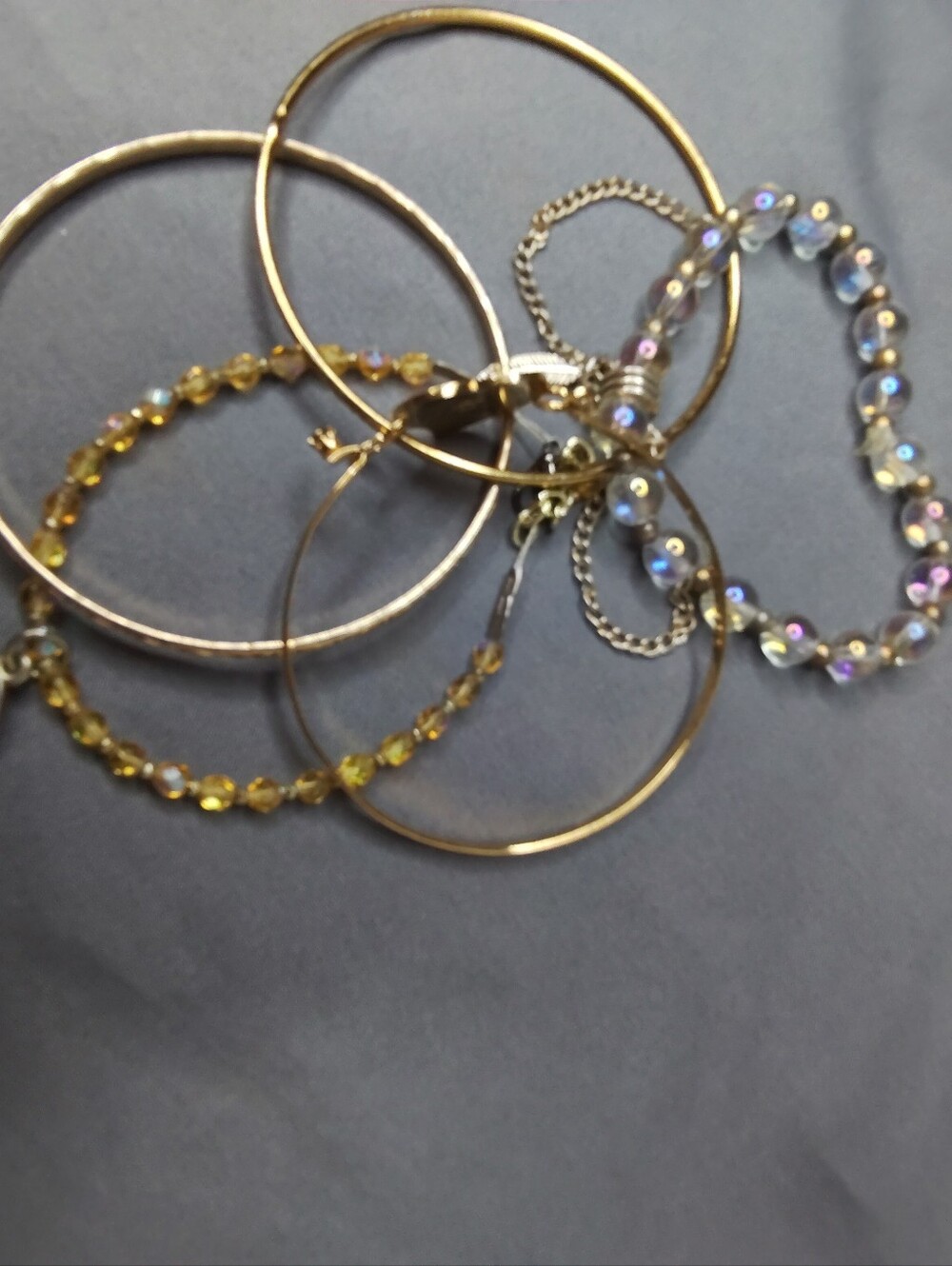 Mixed Bracelet Lot Gold Tone Bangles Heart Cuff Beaded Charm Bracelets 6 Pc